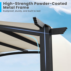 10 x 10 ft Outdoor Pergola Modern Arched Patio Garden Shelter with Retractable Sunshade Canopy-Beige