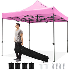 10 x 10 FT Outdoor Pop up Canopy Tent Easy Setup Gazebo Shelter with Wheeled Bag-Pink