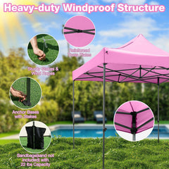 10 x 10 FT Outdoor Pop up Canopy Tent Easy Setup Gazebo Shelter with Wheeled Bag-Pink