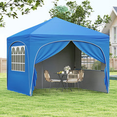 10 X 10 FT Pop up Canopy Tent with 4 Removable Sidewall-Blue