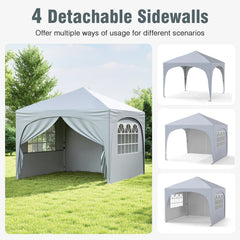 10 X 10 FT Pop up Canopy Tent with 4 Removable Sidewall-White