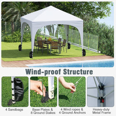 10 X 10 FT Pop up Canopy Tent with 4 Removable Sidewall-White