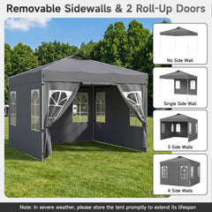 10 x 10 FT Pop Up Canopy Tent with 4 Sidewalls and Adjustable Height Waterproof-Gray