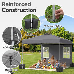 10 x 10 FT Pop Up Canopy Tent with 4 Sidewalls and Adjustable Height Waterproof-Gray