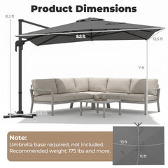 10 x 13 FT Cantilever Patio Umbrella with 360-Degree Rotation and 5 Tilt Positions-Gray