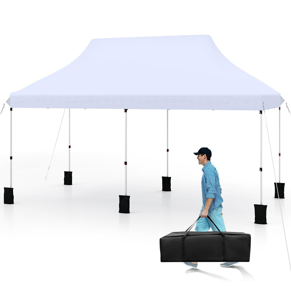 10 X 20 FT Pop up Canopy Tent Foldable Portable Outdoor Gazebo with Carry Bag-White