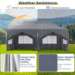 10 x 20 FT Pop up Canopy with 6 Sidewalls and Windows and Carrying Bag for Party Wedding Picnic-Gray