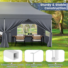 10 x 20 FT Pop up Canopy with 6 Sidewalls and Windows and Carrying Bag for Party Wedding Picnic-Gray