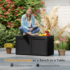 100 Gallon Resin Deck Box Outdoor Waterproof Storage Bench-Black