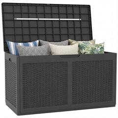 100 Gallon Resin Deck Box Outdoor Waterproof Storage Bench-Gray