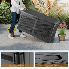 100 Gallon Resin Deck Box Outdoor Waterproof Storage Bench-Gray