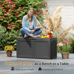 100 Gallon Resin Deck Box Outdoor Waterproof Storage Bench-Gray