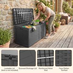100 Gallon Resin Deck Box Outdoor Waterproof Storage Bench-Gray