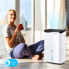 100 Pint Smart Wifi Dehumidifier with App and Alexa Control, 1.3 Gallon Tank, Auto Defrost, White