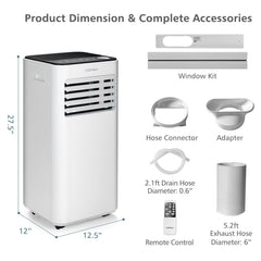 10000 BTU Portable Air Conditioner with Fan, Dehumidifier and Sleep Mode, White, 350 sq ft