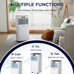 10000 BTU 4-in-1 Portable Air Conditioner with Dehumidifier and Fan Mode, White, 350 sq ft