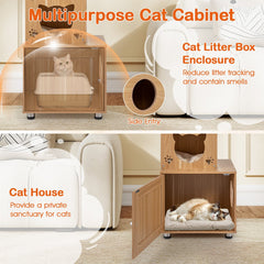 101 to 108.5 Inch Floor to Ceiling Cat Tree with Hidden Litter Box Cabinet and Space Capsule, Brown