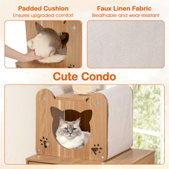 101 to 108.5 Inch Floor to Ceiling Cat Tree with Hidden Litter Box Cabinet and Space Capsule, Brown
