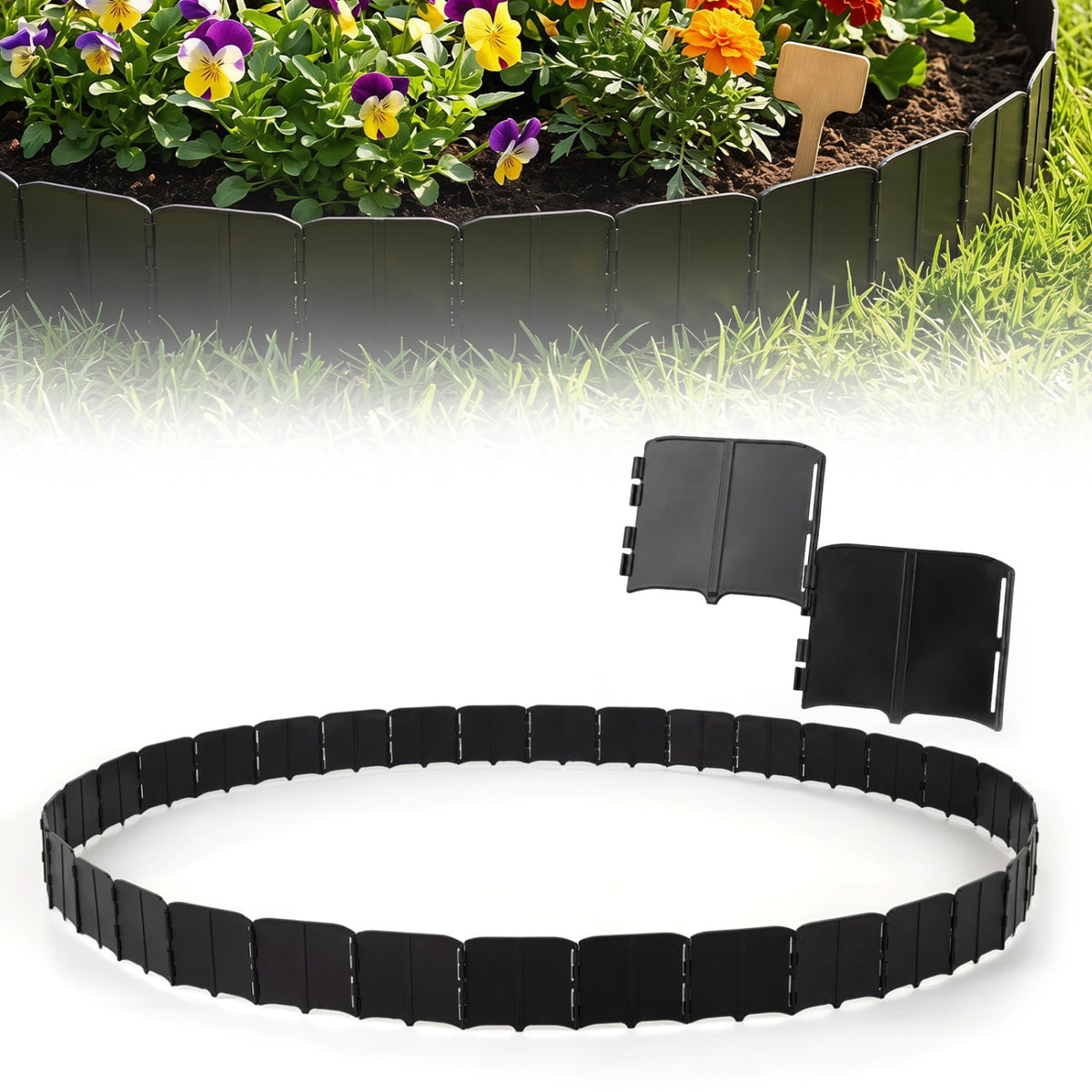 10.5 FT 70 PCS Garden Edging Borders No Dig Interlocking Design for Flower Beds-Black