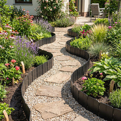 10.5 FT 70 PCS Garden Edging Borders No Dig Interlocking Design for Flower Beds-Black