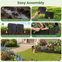 10.5 FT 70 PCS Garden Edging Borders No Dig Interlocking Design for Flower Beds-Black