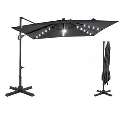 10 FT Cantilever Patio Umbrella with Solar LED Lights for Pool and Garden-Gray