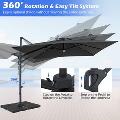 10 FT Cantilever Patio Umbrella with Solar LED Lights for Pool and Garden-Gray