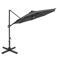10 FT Cantilever Patio Umbrella with Solar LED Lights 360° Rotation-Gray