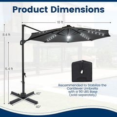 10 FT Cantilever Patio Umbrella with Solar LED Lights 360° Rotation-Gray