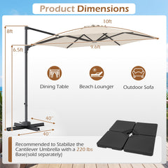 10 FT Patio Cantilever Umbrella with 360° Rotation and Air Vent for Backyard and Poolside-Beige