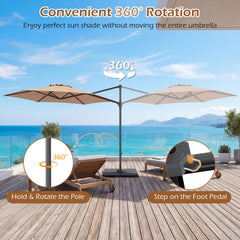 10 FT Patio Cantilever Umbrella with 360° Rotation and Air Vent for Backyard and Poolside-Tan
