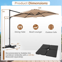 10 FT Patio Cantilever Umbrella with 360° Rotation and Air Vent for Backyard and Poolside-Tan