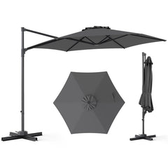 10 FT Patio Cantilever Umbrella with 360° Rotation and Air Vent for Backyard and Poolside-Gray