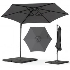 10 FT Patio Cantilever Umbrella with 360° Rotation and Air Vent for Backyard and Poolside-Gray