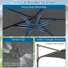 10 FT Patio Cantilever Umbrella with 360° Rotation and Air Vent for Backyard and Poolside-Gray