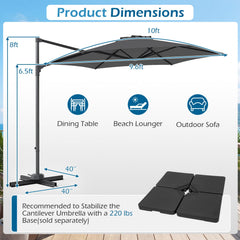 10 FT Patio Cantilever Umbrella with 360° Rotation and Air Vent for Backyard and Poolside-Gray