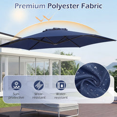 10 FT Patio Cantilever Umbrella with 360° Rotation and Air Vent for Backyard and Poolside-Blue