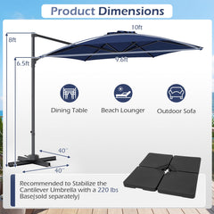 10 FT Patio Cantilever Umbrella with 360° Rotation and Air Vent for Backyard and Poolside-Blue