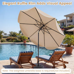 10 FT Scalloped Solar Patio Umbrella with 24 LED Lights and Tilt Adjustment-Beige