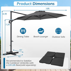 10 Feet Patio Cantilever Umbrella with Easy Tilt Adjustment-Gray