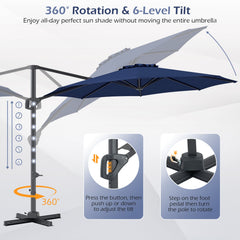 10 Feet Patio Cantilever Umbrella with Easy Tilt Adjustment-Navy