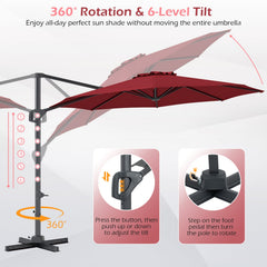 10 Feet Patio Cantilever Umbrella with Easy Tilt Adjustment-Wine