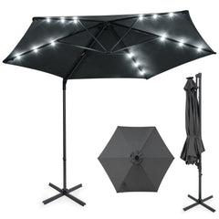 10 Feet Patio Cantilever Umbrella with Solar LED Lights-Gray