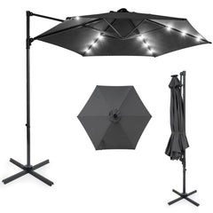10 Feet Patio Cantilever Umbrella with Solar LED Lights-Gray