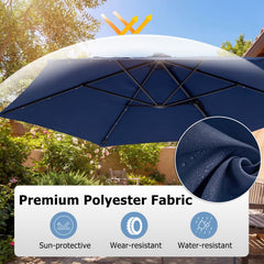 10 Feet Patio Cantilever Umbrella with Solar LED Lights-Navy