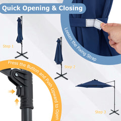 10 Feet Patio Cantilever Umbrella with Solar LED Lights-Navy
