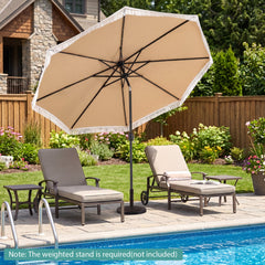 10 Feet Solar Patio Umbrella with 24 LED Lights for Yard-Beige