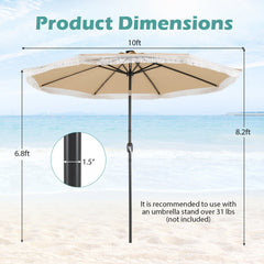 10 Feet Solar Patio Umbrella with 24 LED Lights for Yard-Beige