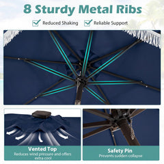 10 Feet Solar Patio Umbrella with 24 LED Lights for Yard-Navy