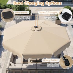 10 Feet Solar Patio Umbrella with Color-Changing LED Lights-Beige